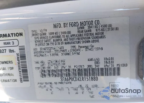 2020 Ford Fusion Sel from USA, damaged, VIN 3FA6P0CDXLR151880